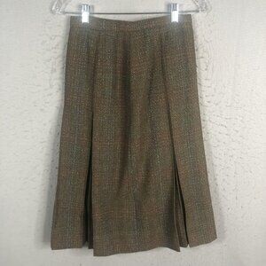 Vintage Tweed Skirt Womens Medium Brown Plaid Wool Blend Pleated Academia Y2K